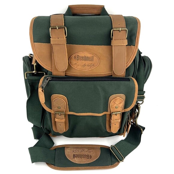 Bushnell Magnify Life Green Brown Leather Backpack Hiking Camping Laptop Bag - Picture 1 of 13
